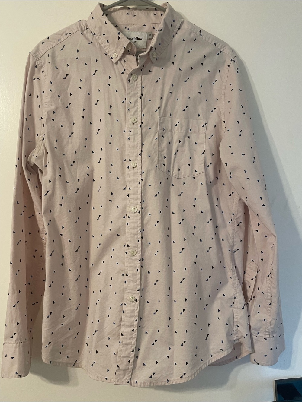 Goodfellow & Co Light Pink Button-Up Shirt with Navy Micro Triangle Print